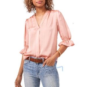 New/tags Vince Camuto V Neck Shirred Satin Too-M in Red Sepia